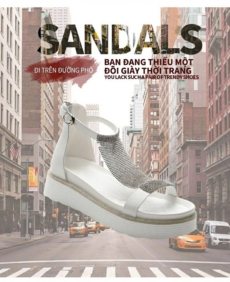 Dép Sandal Nữ Đế Xuồng Quai Lưới Đính Đá Đế Cao 4cm - 5cm Màu Trắng, Bạc chi tiết 27
