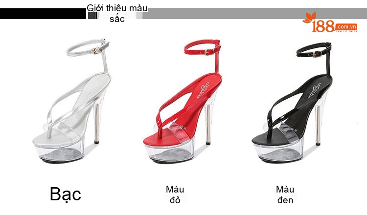 Giày Sandal Cao Gót Nữ Kẹp Ngón Quai Mảnh Đế Xuồng Gót Cao 13cm Màu Đen, Đỏ, Vàng, Hồng... chi tiết 2