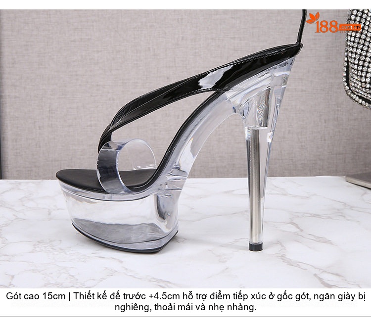 Giày Sandal Cao Gót Nữ Kẹp Ngón Quai Mảnh Đế Xuồng Gót Cao 13cm Màu Đen, Đỏ, Vàng, Hồng... chi tiết 6
