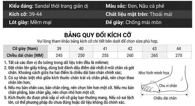 Sandal Nam Da Bò Hở Ngón Thoáng Khí Chiều Cao Đế Khoảng 3cm Màu Đen, Nâu chi tiết 4