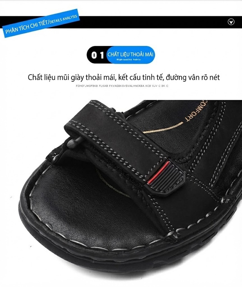 Sandal Nam Da Bò Hở Ngón Thoáng Khí Chiều Cao Đế Khoảng 3cm Màu Đen, Nâu chi tiết 6