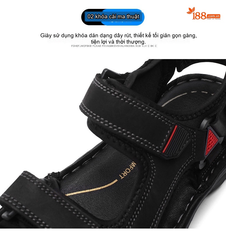 Sandal Nam Da Bò Hở Ngón Thoáng Khí Chiều Cao Đế Khoảng 3cm Màu Đen, Nâu chi tiết 7