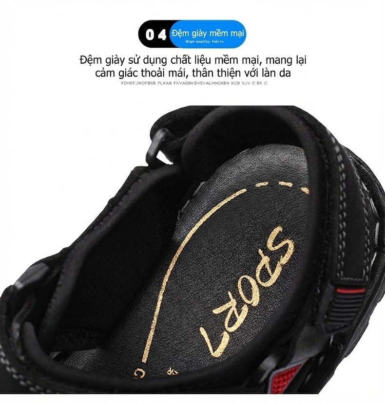 Sandal Nam Da Bò Hở Ngón Thoáng Khí Chiều Cao Đế Khoảng 3cm Màu Đen, Nâu chi tiết 9