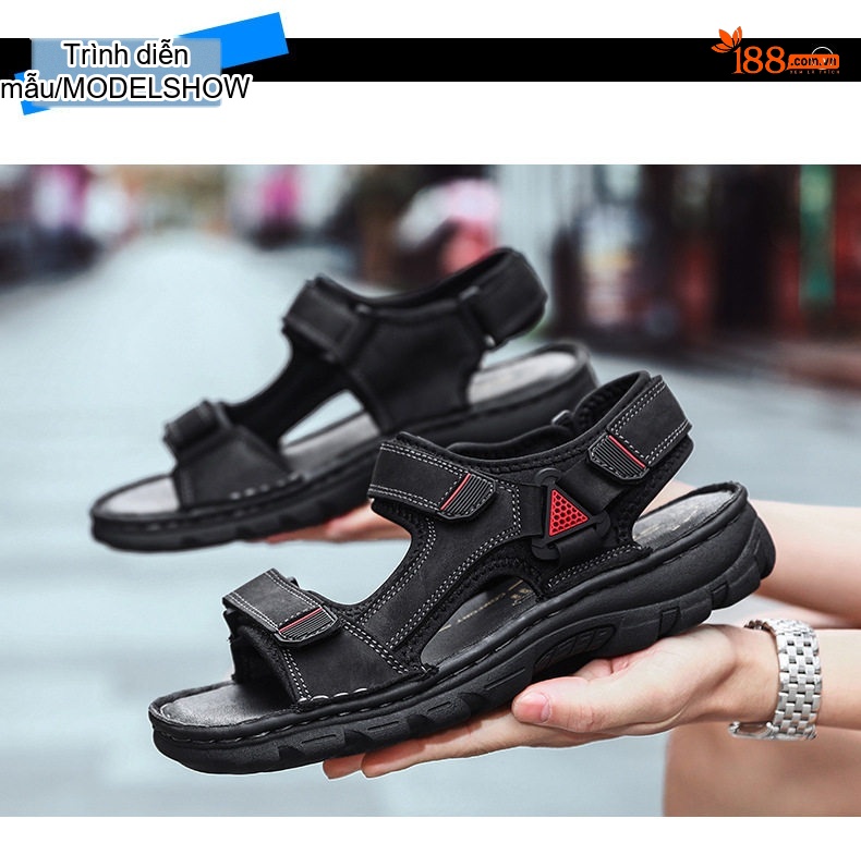 Sandal Nam Da Bò Hở Ngón Thoáng Khí Chiều Cao Đế Khoảng 3cm Màu Đen, Nâu chi tiết 11