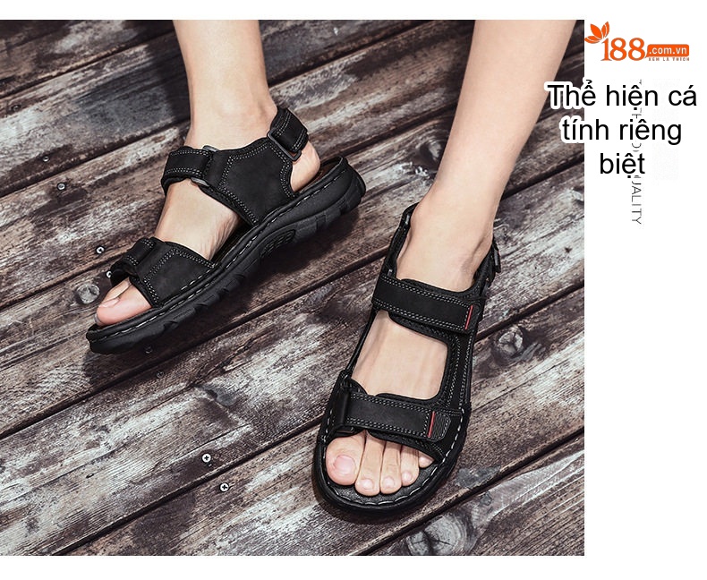 Sandal Nam Da Bò Hở Ngón Thoáng Khí Chiều Cao Đế Khoảng 3cm Màu Đen, Nâu chi tiết 12