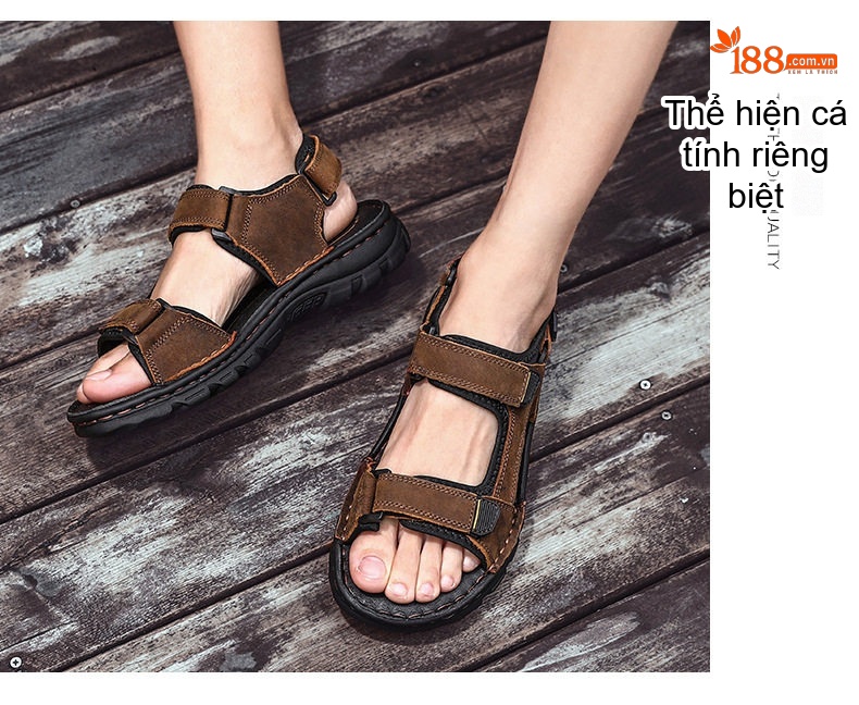 Sandal Nam Da Bò Hở Ngón Thoáng Khí Chiều Cao Đế Khoảng 3cm Màu Đen, Nâu chi tiết 17