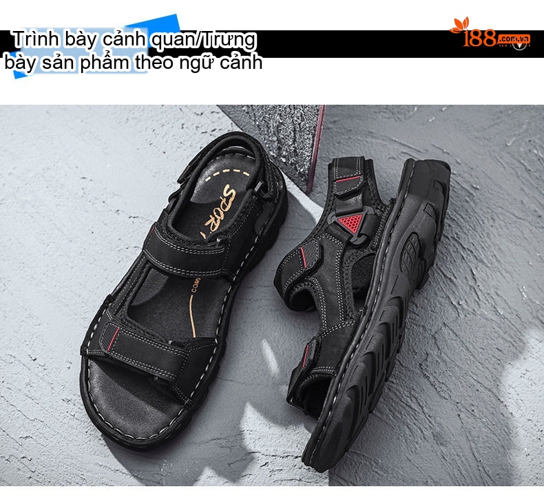 Sandal Nam Da Bò Hở Ngón Thoáng Khí Chiều Cao Đế Khoảng 3cm Màu Đen, Nâu chi tiết 21