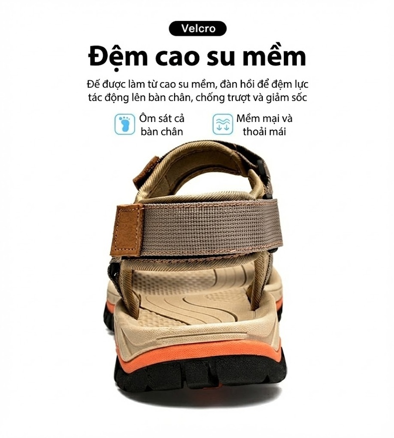 Sandal Nam Da Bò Mùa Hè Đế Dày Khoảng 3cm Quai Dán Mũi Hở Màu Nâu, Đen, Xám chi tiết 11