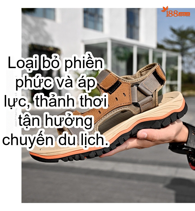 Sandal Nam Da Bò Mùa Hè Đế Dày Khoảng 3cm Quai Dán Mũi Hở Màu Nâu, Đen, Xám chi tiết 14