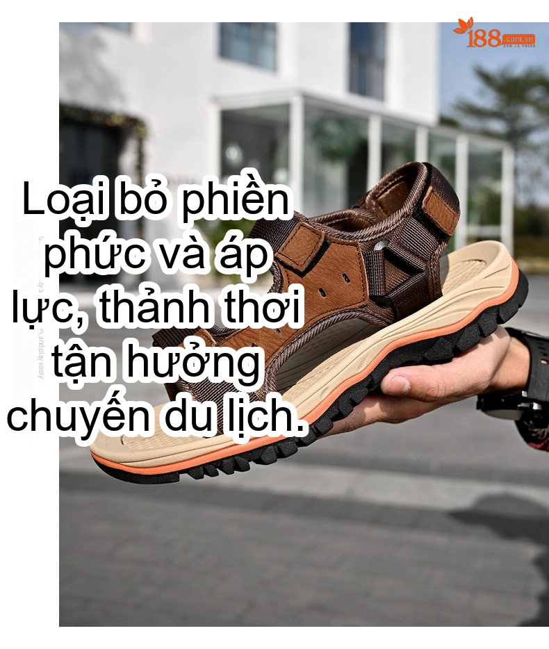 Sandal Nam Da Bò Mùa Hè Đế Dày Khoảng 3cm Quai Dán Mũi Hở Màu Nâu, Đen, Xám chi tiết 22