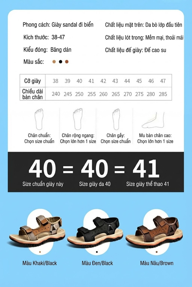 Sandal Nam Da Bò Mùa Hè Đế Dày Khoảng 3cm Quai Dán Mũi Hở Màu Nâu, Đen, Xám chi tiết 5