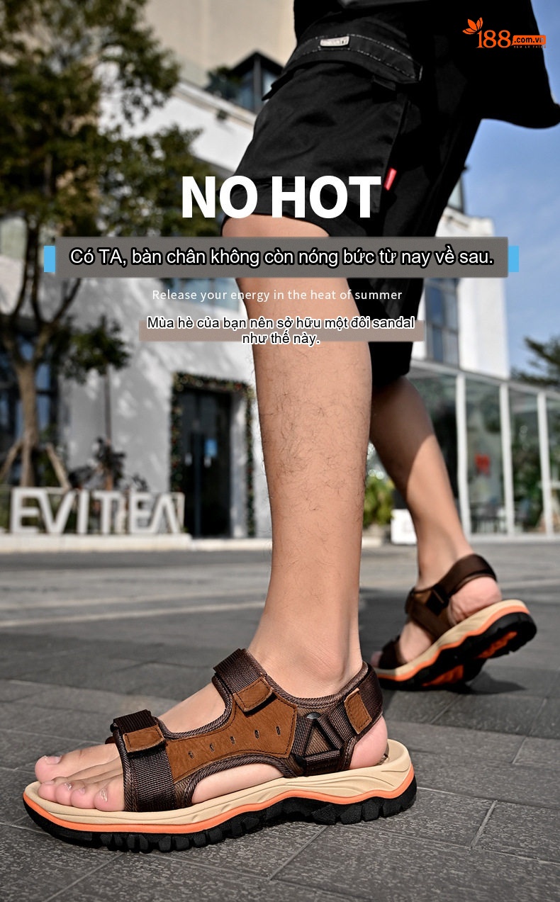 Sandal Nam Da Bò Mùa Hè Đế Dày Khoảng 3cm Quai Dán Mũi Hở Màu Nâu, Đen, Xám chi tiết 3