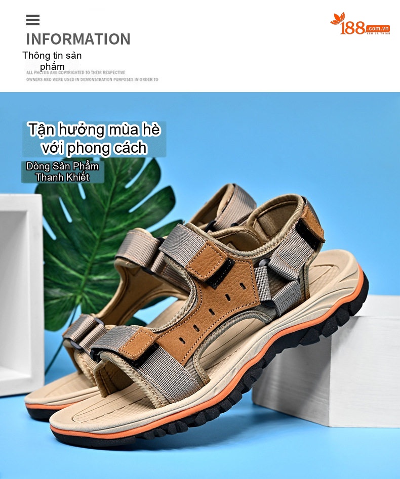 Sandal Nam Da Bò Mùa Hè Đế Dày Khoảng 3cm Quai Dán Mũi Hở Màu Nâu, Đen, Xám chi tiết 4