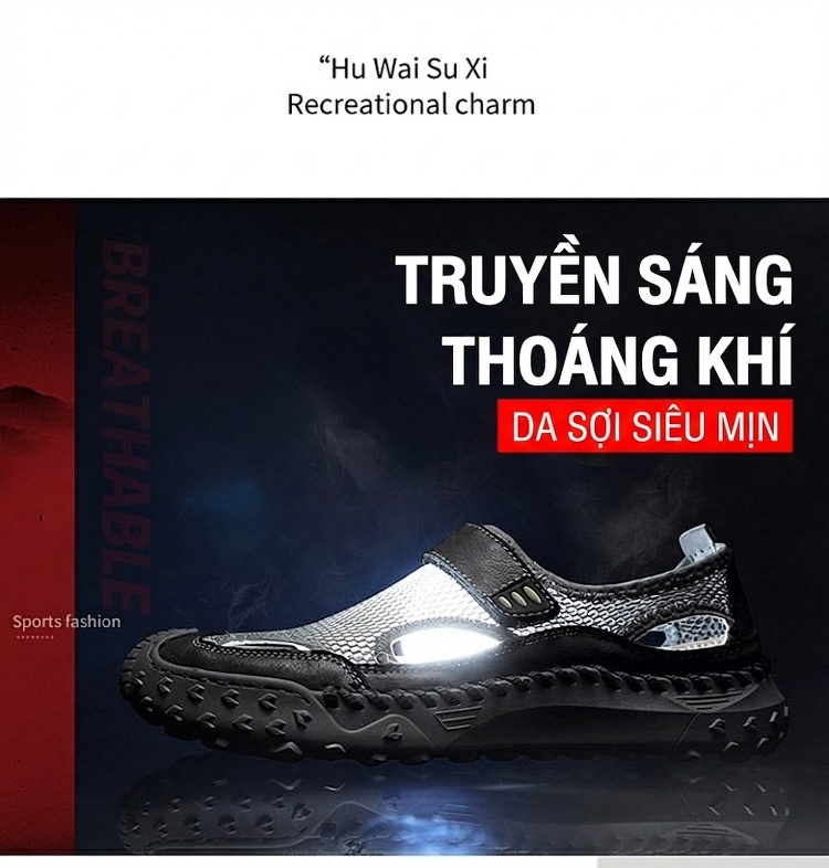 Sandal Nam Da Thật Lưới Thoáng Khí Chiều Cao Đế Khoảng 3cm Màu Nâu, Đen, Xám chi tiết 2