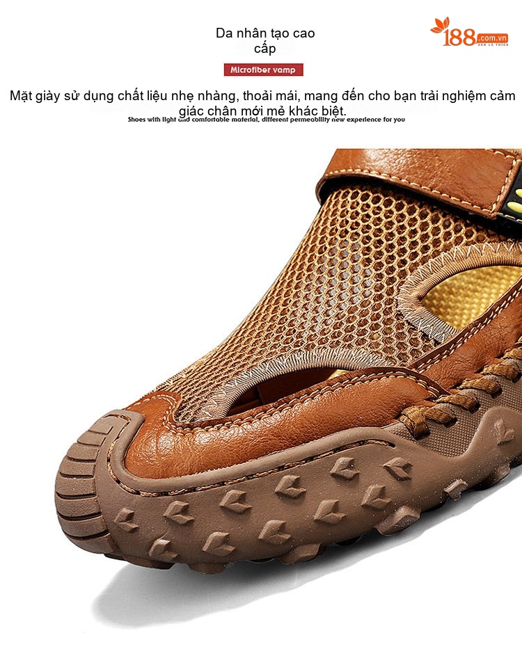 Sandal Nam Da Thật Lưới Thoáng Khí Chiều Cao Đế Khoảng 3cm Màu Nâu, Đen, Xám chi tiết 5