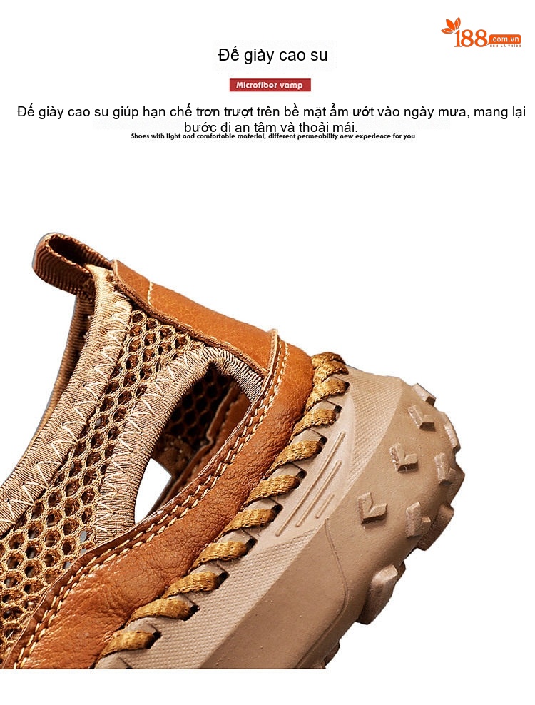 Sandal Nam Da Thật Lưới Thoáng Khí Chiều Cao Đế Khoảng 3cm Màu Nâu, Đen, Xám chi tiết 6
