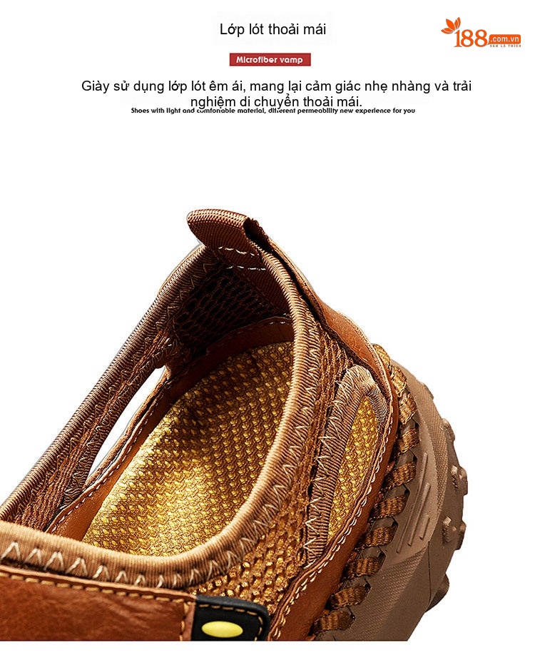 Sandal Nam Da Thật Lưới Thoáng Khí Chiều Cao Đế Khoảng 3cm Màu Nâu, Đen, Xám chi tiết 7