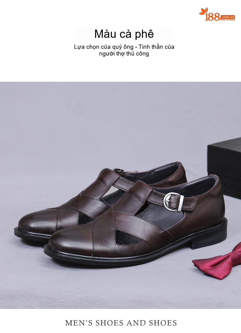 Sandal Nam Da Thật Quai Hậu Thoáng Khí Chiều Cao Đế Khoảng 2cm Màu Đen, Nâu chi tiết 4