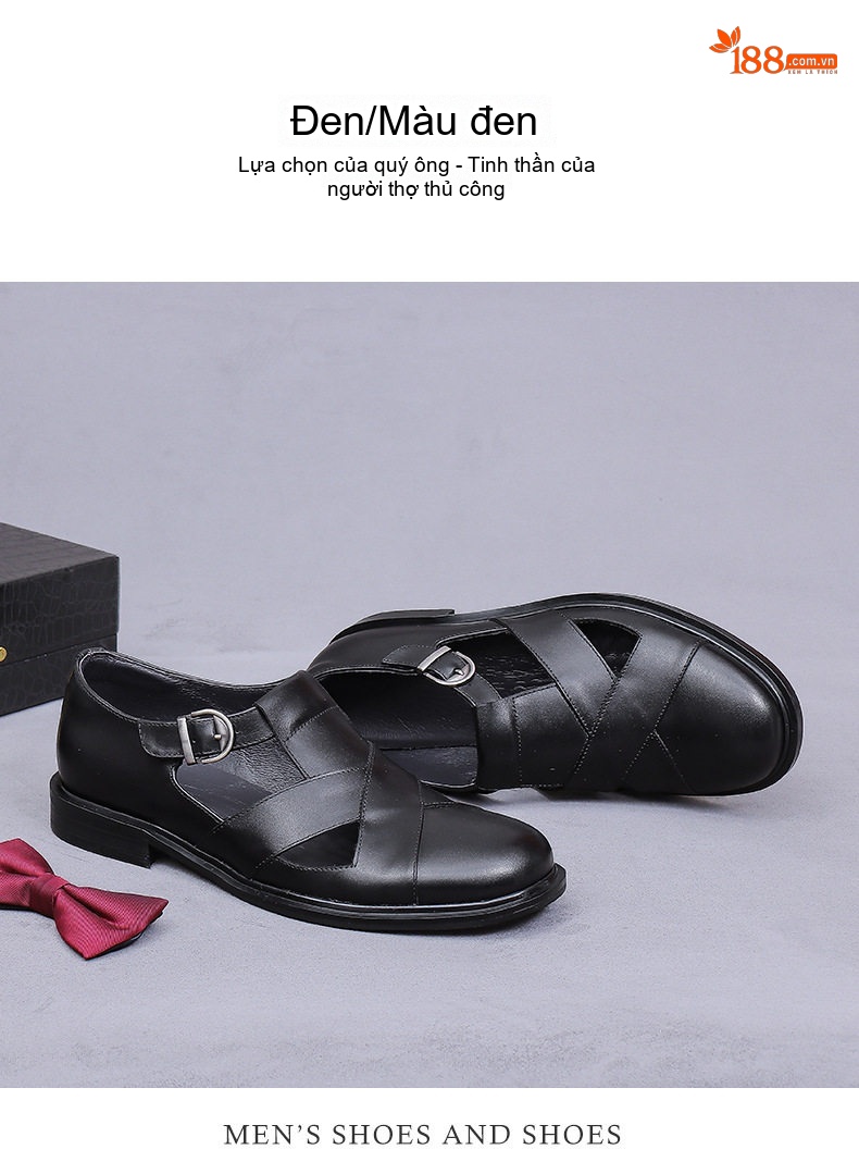 Sandal Nam Da Thật Quai Hậu Thoáng Khí Chiều Cao Đế Khoảng 2cm Màu Đen, Nâu chi tiết 11