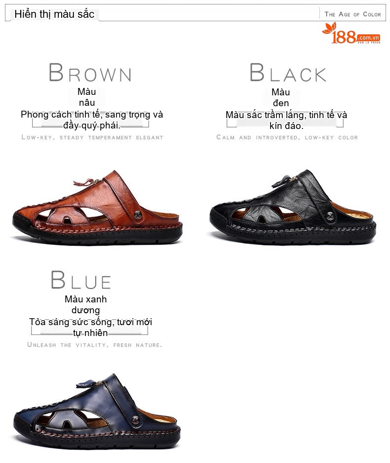 Sandal Nam Da Thật Thủ Công Xỏ Ngón Chiều Cao Đế Khoảng 2cm Màu Nâu, Đen, Xanh Navy chi tiết 4