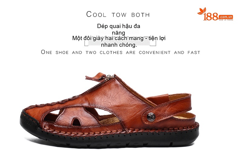 Sandal Nam Da Thật Thủ Công Xỏ Ngón Chiều Cao Đế Khoảng 2cm Màu Nâu, Đen, Xanh Navy chi tiết 5