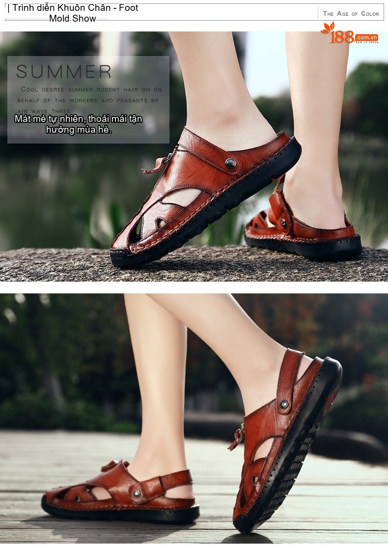 Sandal Nam Da Thật Thủ Công Xỏ Ngón Chiều Cao Đế Khoảng 2cm Màu Nâu, Đen, Xanh Navy chi tiết 7