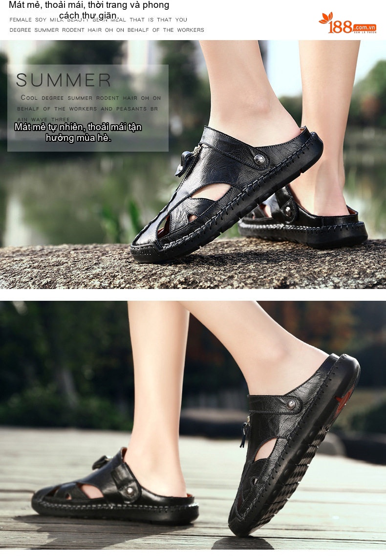 Sandal Nam Da Thật Thủ Công Xỏ Ngón Chiều Cao Đế Khoảng 2cm Màu Nâu, Đen, Xanh Navy chi tiết 15