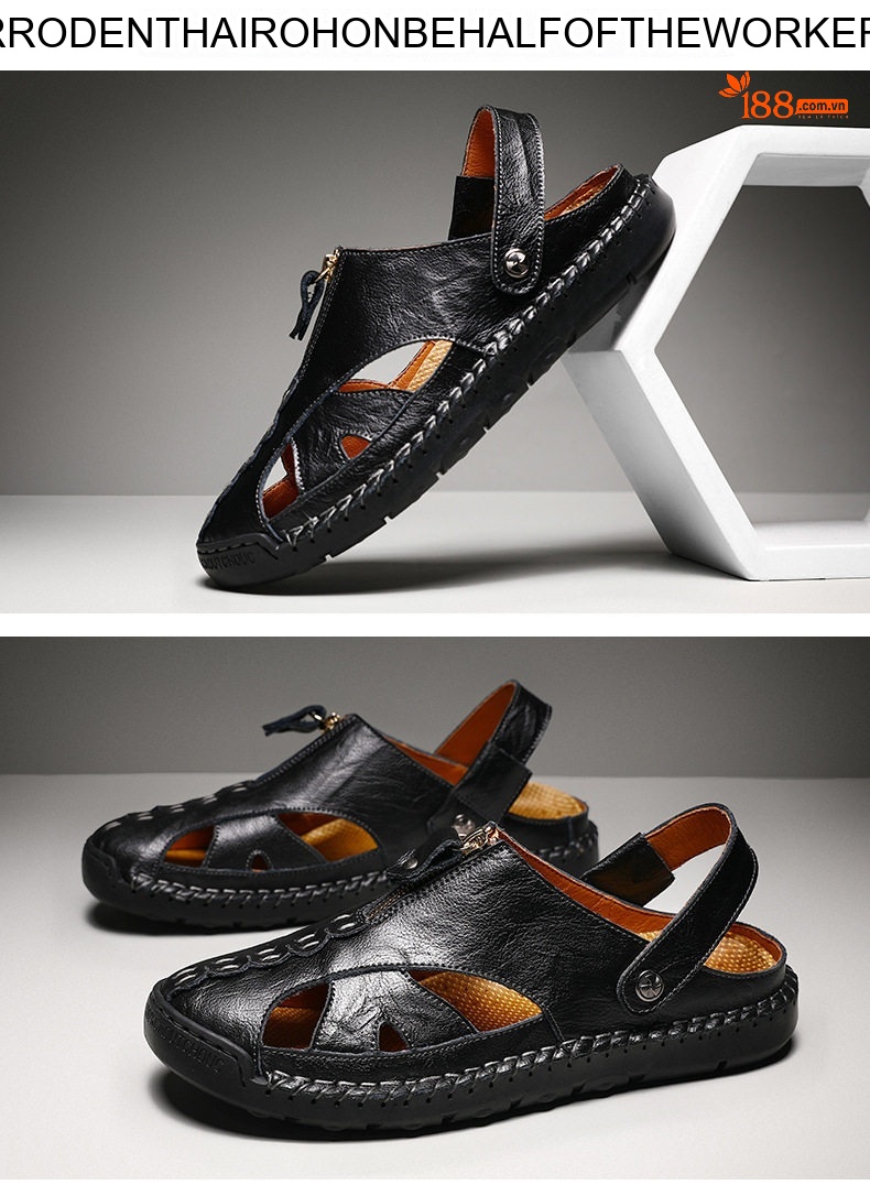 Sandal Nam Da Thật Thủ Công Xỏ Ngón Chiều Cao Đế Khoảng 2cm Màu Nâu, Đen, Xanh Navy chi tiết 22