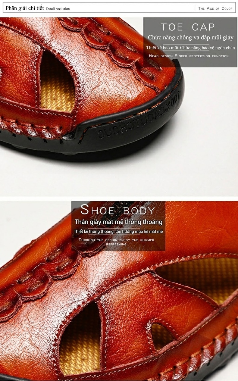Sandal Nam Da Thật Thủ Công Xỏ Ngón Chiều Cao Đế Khoảng 2cm Màu Nâu, Đen, Xanh Navy chi tiết 6