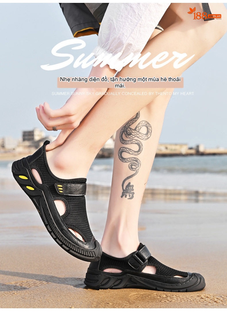 Sandal Nam Lưới Thoáng Khí Mũi Bít Chiều Cao Đế Khoảng 3cm Màu Đen, Xám chi tiết 6