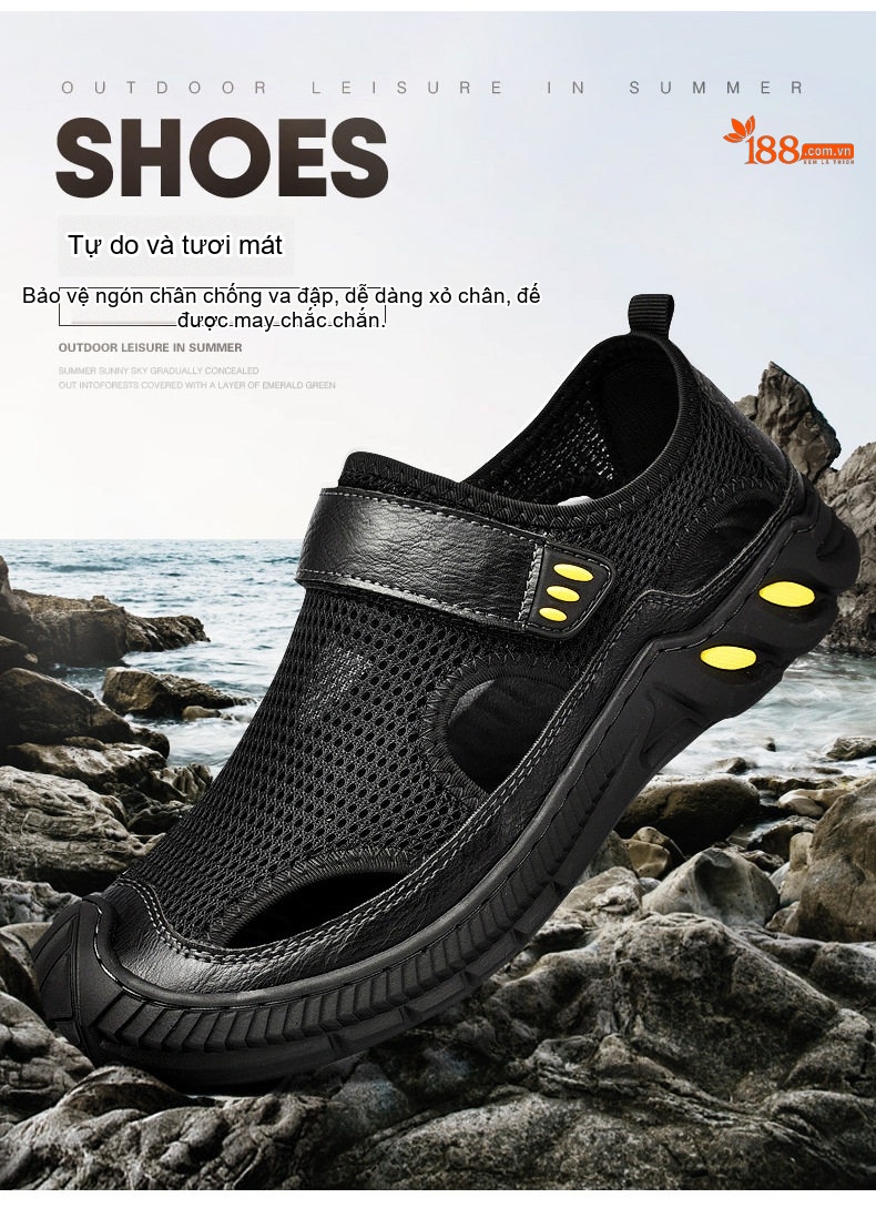 Sandal Nam Lưới Thoáng Khí Mũi Bít Chiều Cao Đế Khoảng 3cm Màu Đen, Xám chi tiết 7