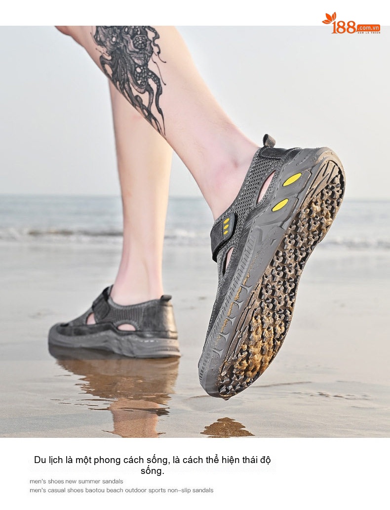 Sandal Nam Lưới Thoáng Khí Mũi Bít Chiều Cao Đế Khoảng 3cm Màu Đen, Xám chi tiết 23