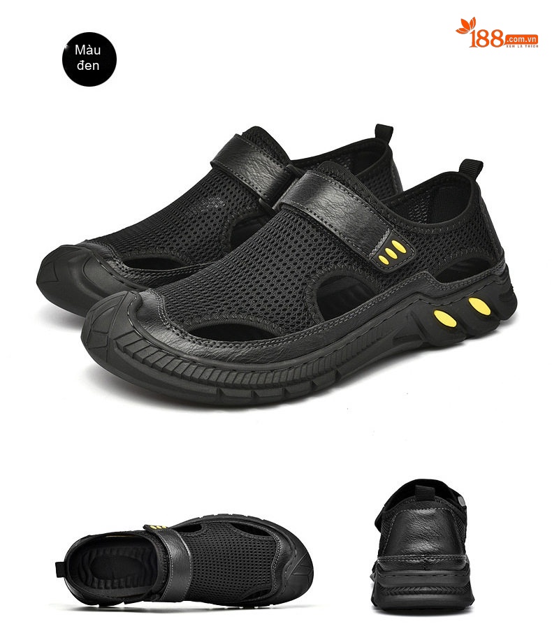 Sandal Nam Lưới Thoáng Khí Mũi Bít Chiều Cao Đế Khoảng 3cm Màu Đen, Xám chi tiết 28