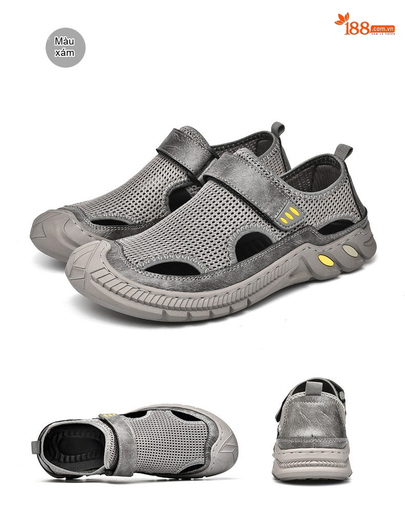 Sandal Nam Lưới Thoáng Khí Mũi Bít Chiều Cao Đế Khoảng 3cm Màu Đen, Xám chi tiết 30