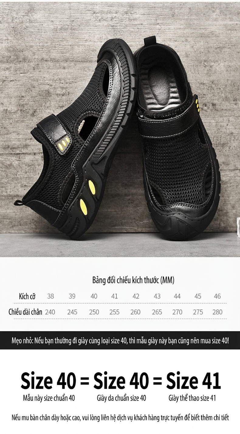 Sandal Nam Lưới Thoáng Khí Mũi Bít Chiều Cao Đế Khoảng 3cm Màu Đen, Xám chi tiết 8