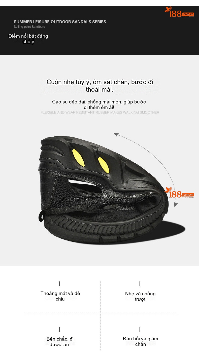 Sandal Nam Lưới Thoáng Khí Mũi Bít Chiều Cao Đế Khoảng 3cm Màu Đen, Xám chi tiết 10
