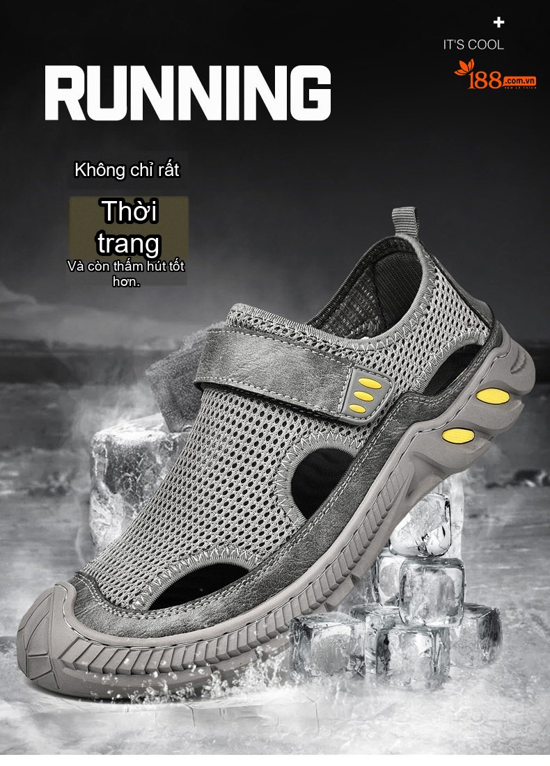 Sandal Nam Lưới Thoáng Khí Mũi Bít Chiều Cao Đế Khoảng 3cm Màu Đen, Xám chi tiết 1
