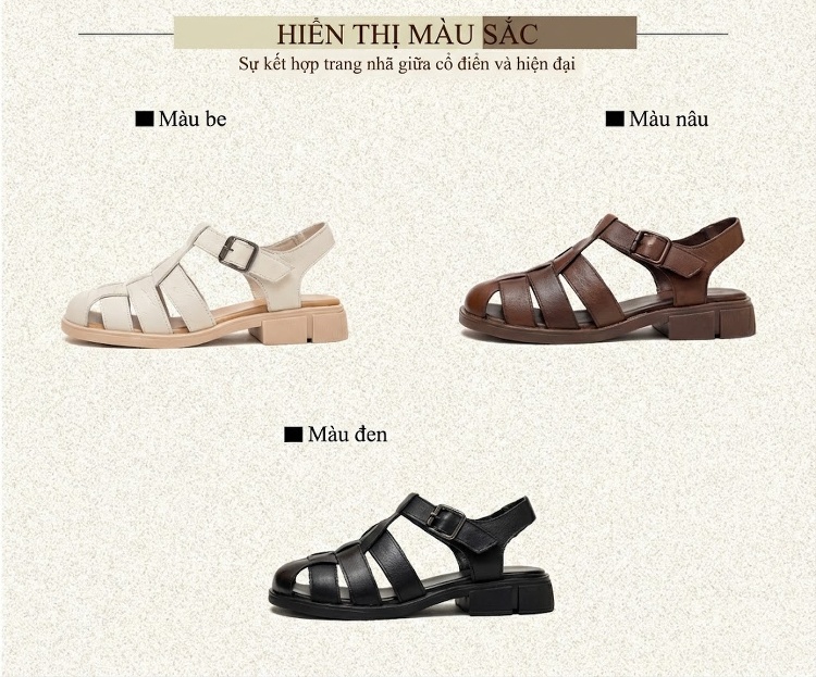 Dép Sandal Nữ Bít Mũi Quai Hậu Đế Bệt Đế Cao 3cm - 4cm Màu Trắng, Nâu, Đen chi tiết 3