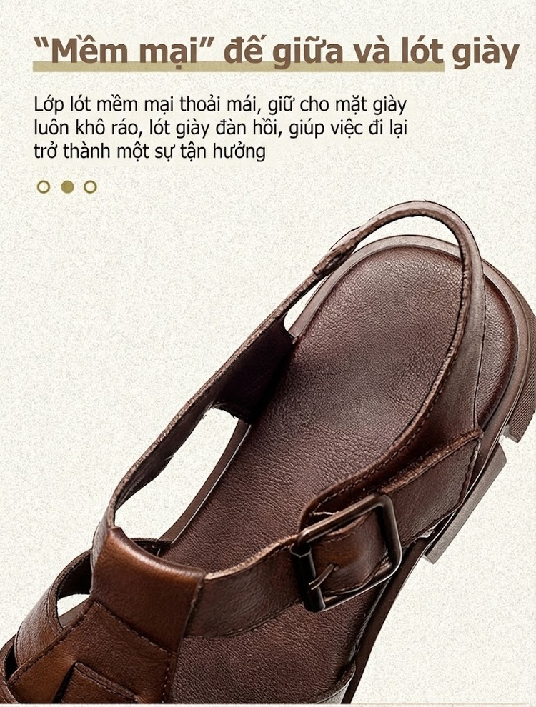 Dép Sandal Nữ Bít Mũi Quai Hậu Đế Bệt Đế Cao 3cm - 4cm Màu Trắng, Nâu, Đen chi tiết 7