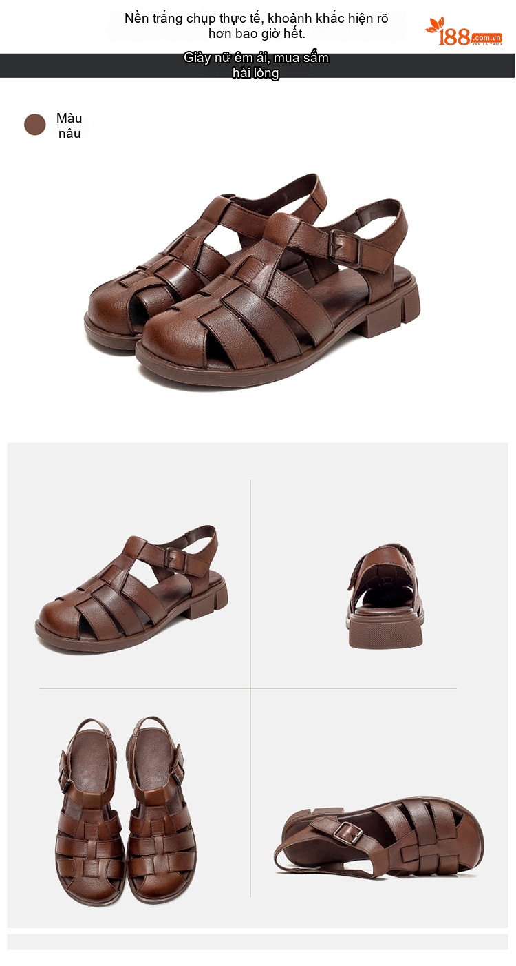 Dép Sandal Nữ Bít Mũi Quai Hậu Đế Bệt Đế Cao 3cm - 4cm Màu Trắng, Nâu, Đen chi tiết 16