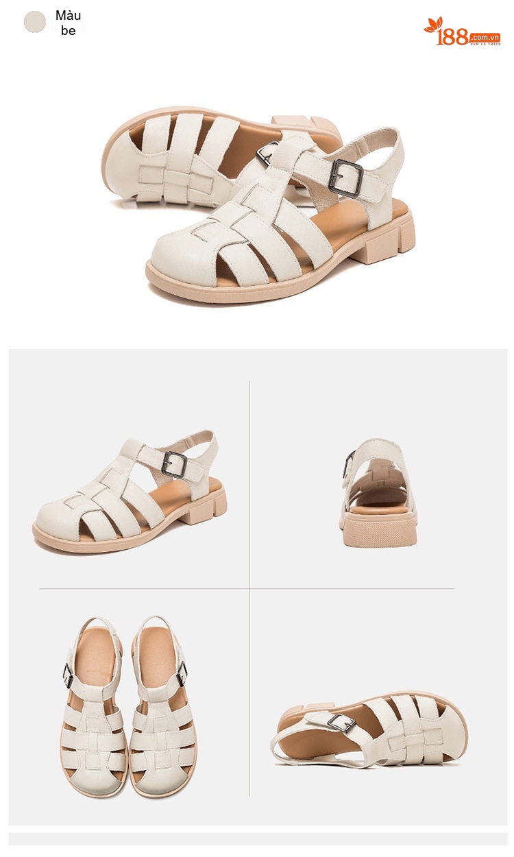 Dép Sandal Nữ Bít Mũi Quai Hậu Đế Bệt Đế Cao 3cm - 4cm Màu Trắng, Nâu, Đen chi tiết 29