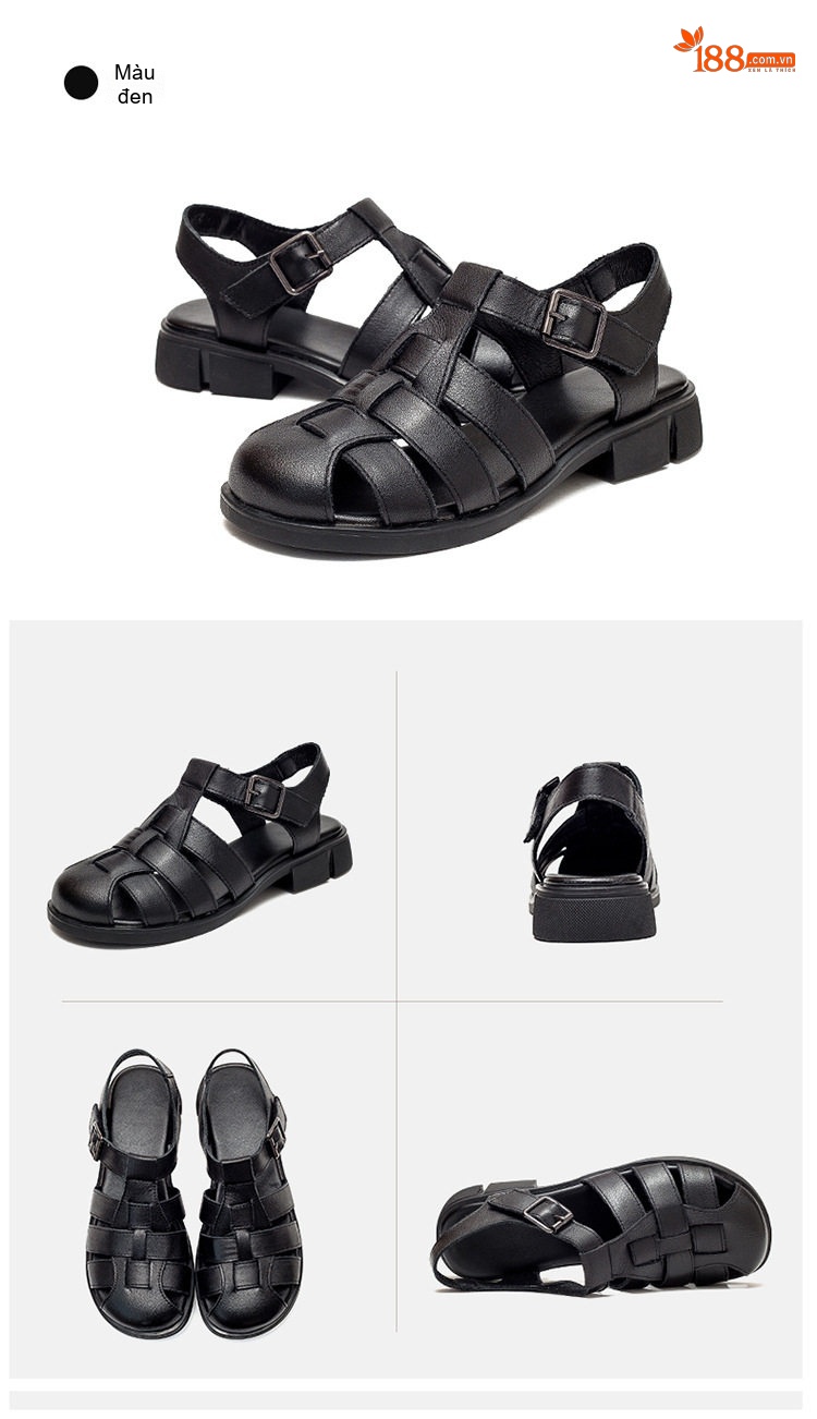 Dép Sandal Nữ Bít Mũi Quai Hậu Đế Bệt Đế Cao 3cm - 4cm Màu Trắng, Nâu, Đen chi tiết 30