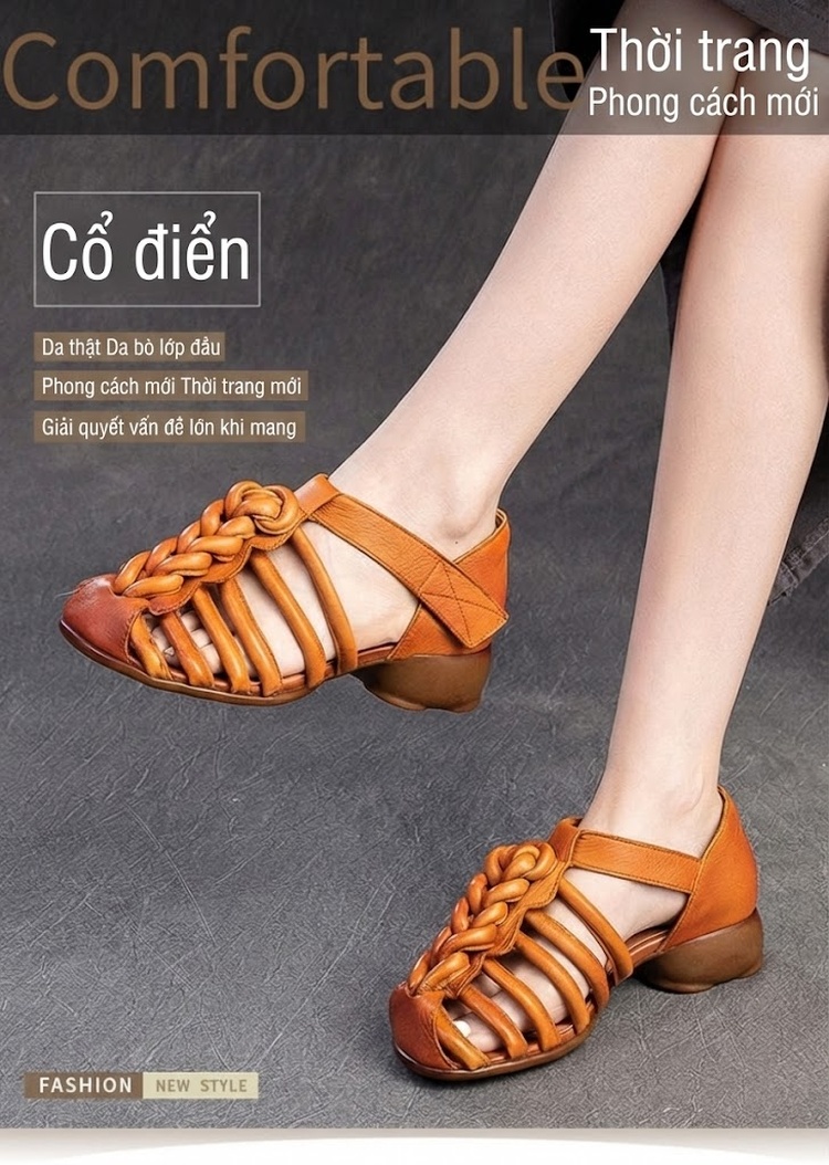 Dép Sandal Nữ Quai Dệt Thủ Công Đế Mềm Thoáng Khí Đế Cao 3cm - 4cm Màu Nâu, Trắng, Xanh chi tiết 1
