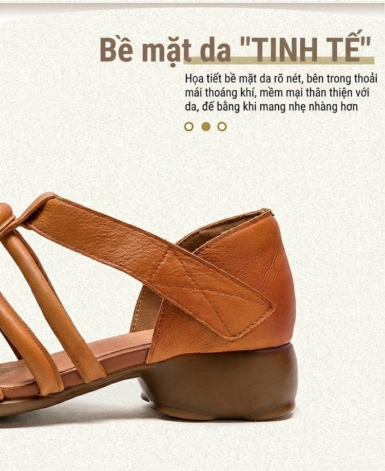 Dép Sandal Nữ Quai Dệt Thủ Công Đế Mềm Thoáng Khí Đế Cao 3cm - 4cm Màu Nâu, Trắng, Xanh chi tiết 2