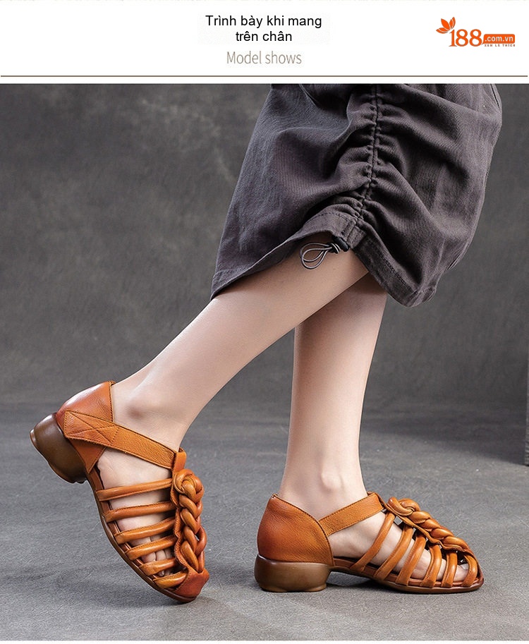Dép Sandal Nữ Quai Dệt Thủ Công Đế Mềm Thoáng Khí Đế Cao 3cm - 4cm Màu Nâu, Trắng, Xanh chi tiết 6