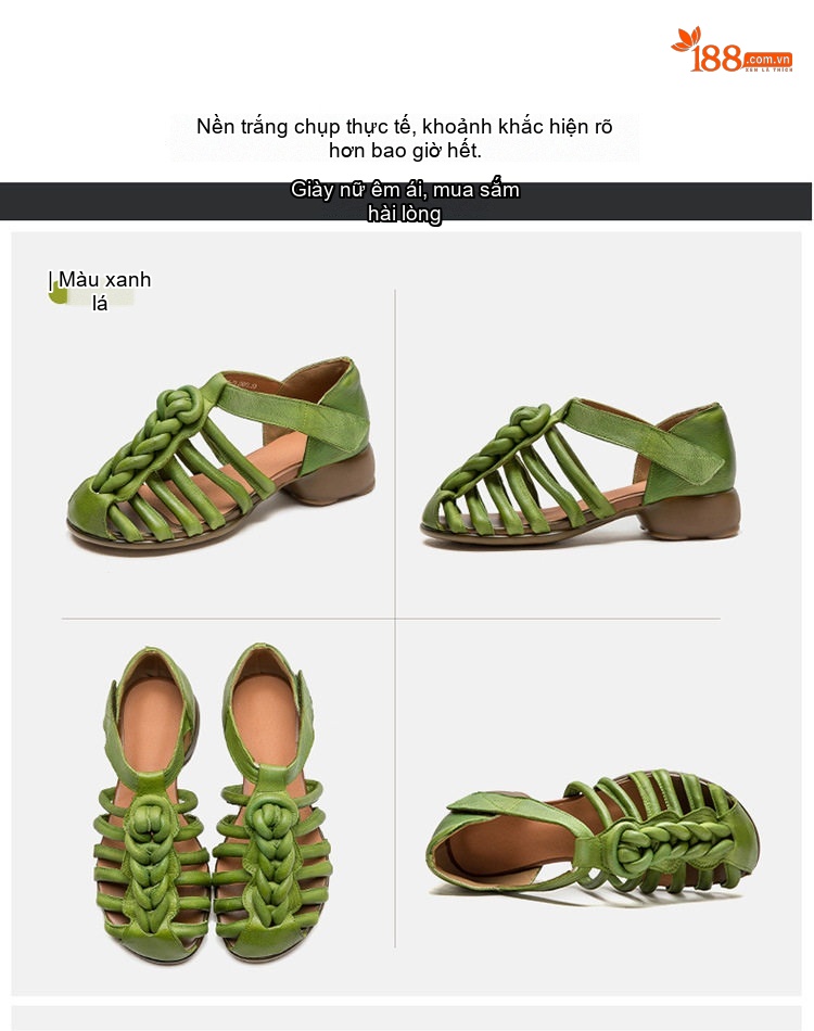Dép Sandal Nữ Quai Dệt Thủ Công Đế Mềm Thoáng Khí Đế Cao 3cm - 4cm Màu Nâu, Trắng, Xanh chi tiết 15