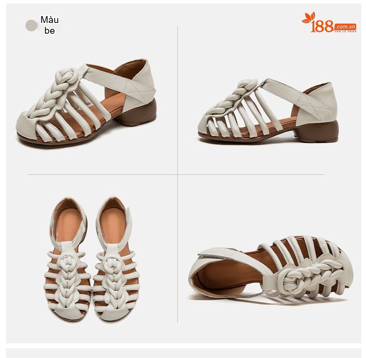 Dép Sandal Nữ Quai Dệt Thủ Công Đế Mềm Thoáng Khí Đế Cao 3cm - 4cm Màu Nâu, Trắng, Xanh chi tiết 16