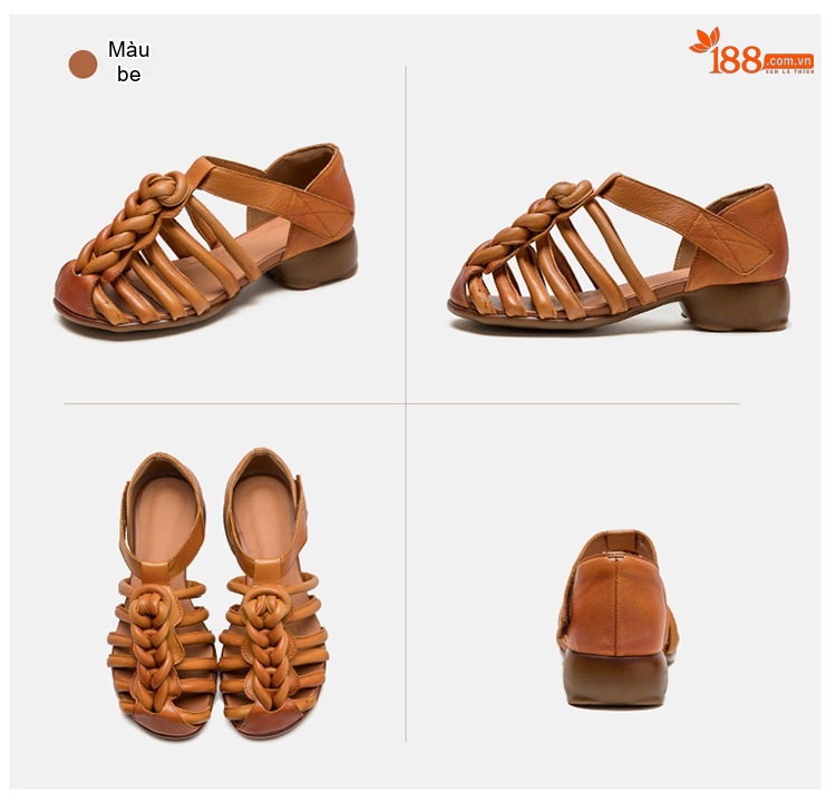 Dép Sandal Nữ Quai Dệt Thủ Công Đế Mềm Thoáng Khí Đế Cao 3cm - 4cm Màu Nâu, Trắng, Xanh chi tiết 17