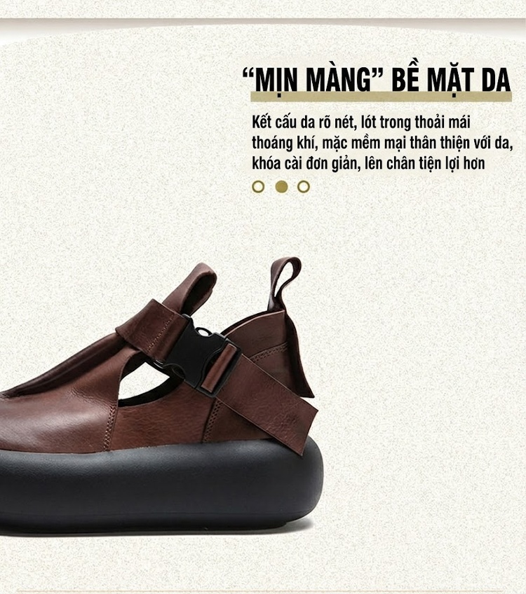 Dép Sandal Nữ Bít Mũi Quai Da Khóa Cài Phong Cách Vintage Đế Cao 4cm - 5cm Màu Đen, Nâu chi tiết 3