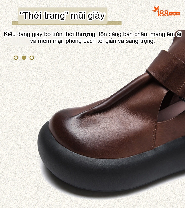 Dép Sandal Nữ Bít Mũi Quai Da Khóa Cài Phong Cách Vintage Đế Cao 4cm - 5cm Màu Đen, Nâu chi tiết 4